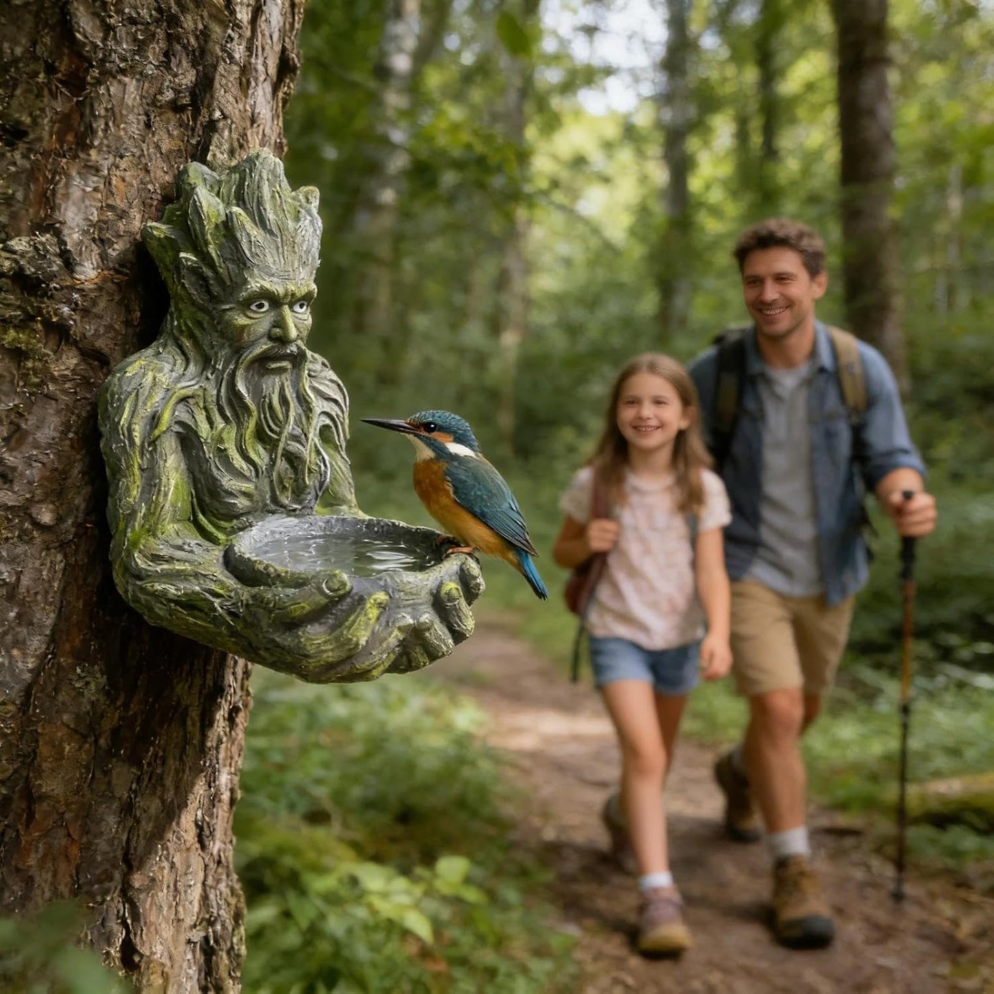 Bird Feeder Station, Outdoor Tree Feeder, Resin Sparrow Feeding Station for Backyard Patio Yard Porch, Millennial Ancient Tree Design, Weather Resistant Feeders, Easy to, Attracts Wild Birds
