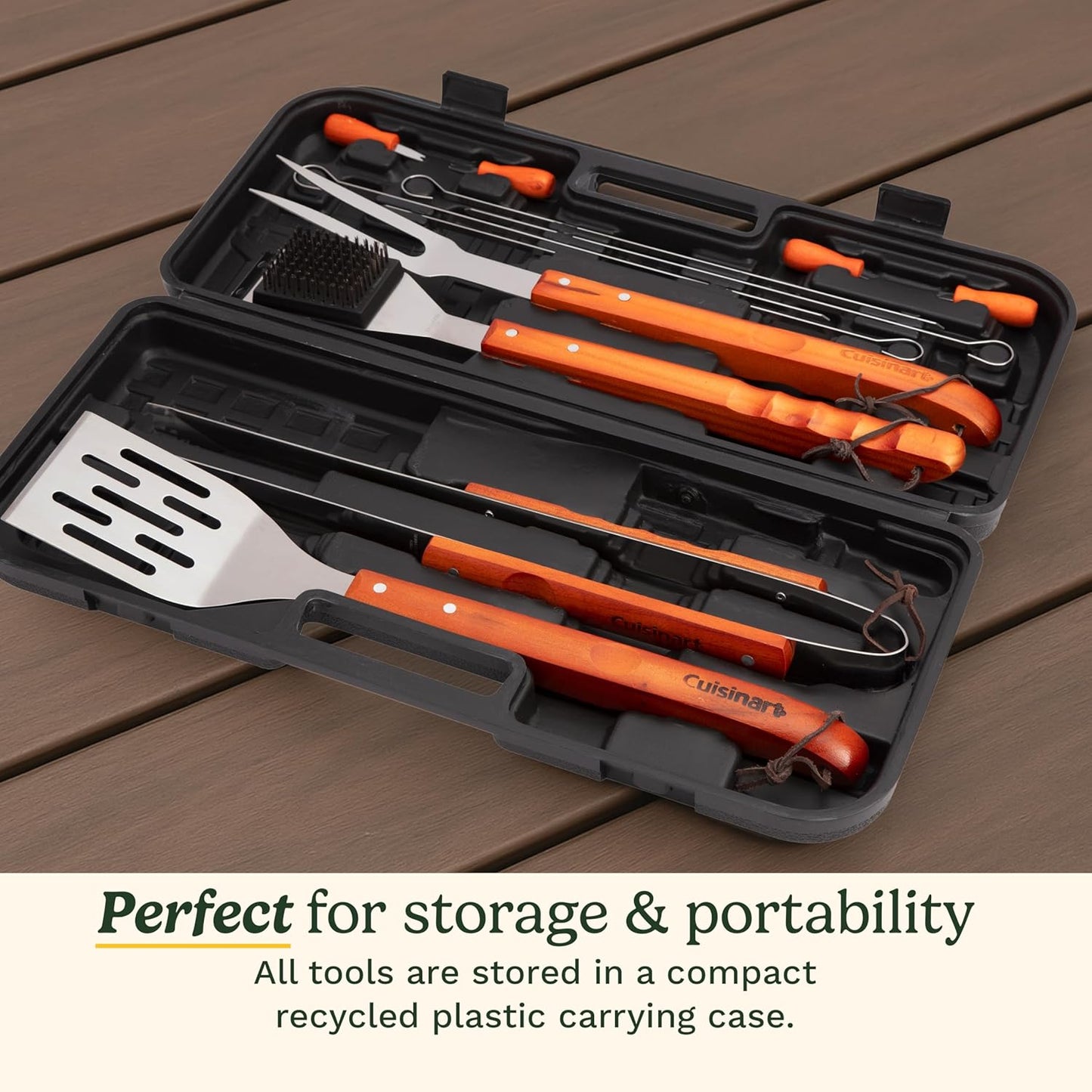 Cuisinart 13-Piece Wooden Handle Grill Tools Set, Grill Utensils Set B