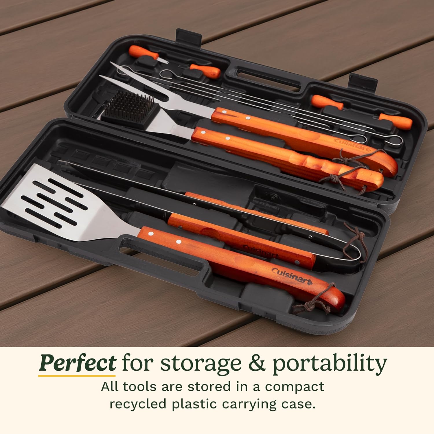 Cuisinart 13-Piece Wooden Handle Grill Tools Set, Grill Utensils Set B