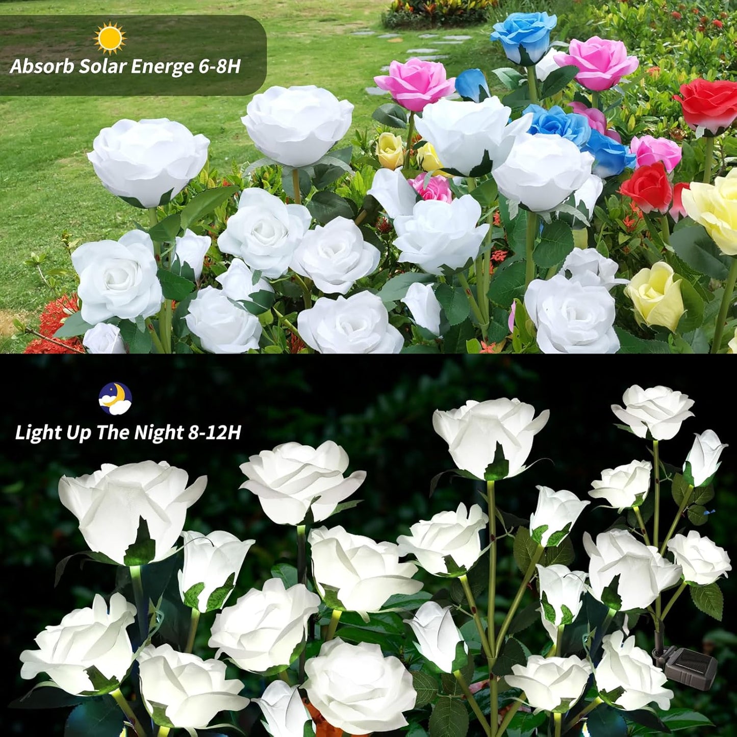 Solar Garden Lights, Solar Outdoor Lights with More Realistic 10 Rose 