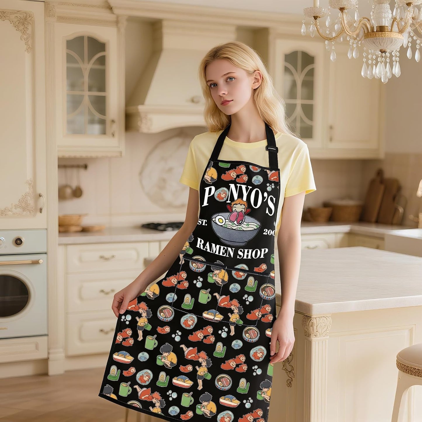 WCGXKO Anime Inspired Kitchen Apron Animated Movie Gift Japanese Animation Gift for Move Fans
