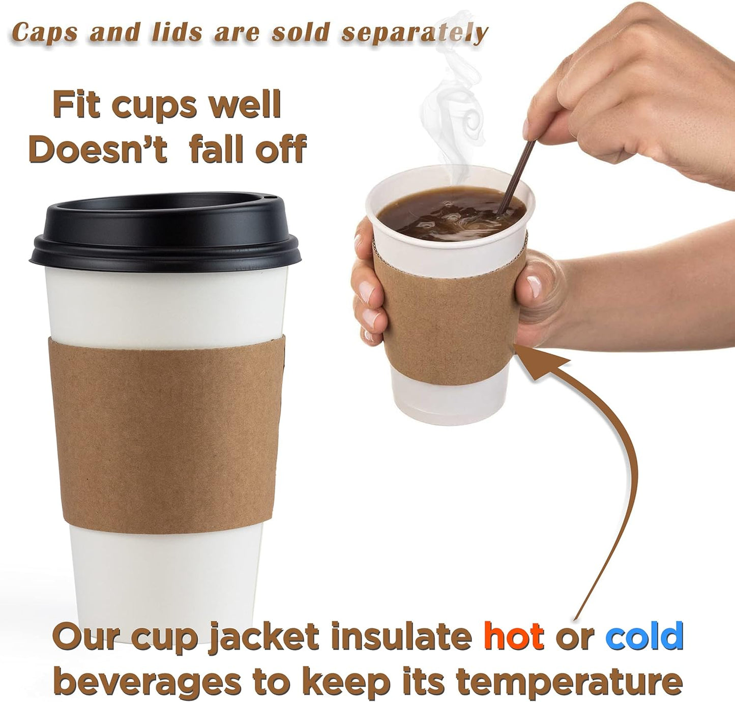 FMP Brands [100 Pack] Kraft Coffee Cup Sleeves Disposable for Hot Drinks, Durable Corrugated Cardboard Cup Sleeves for 12-24 oz Cups, Beverage Insulator and Hand Protection for Hot & Cold Drinks