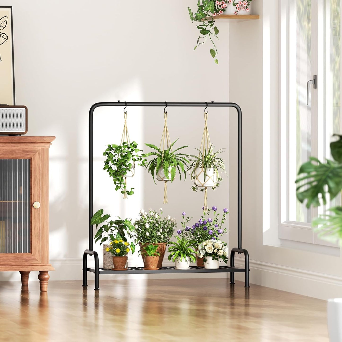 Plant Stand Outdoor Tall 40'' Plant Shelf For Patio Metal Plant Rack F