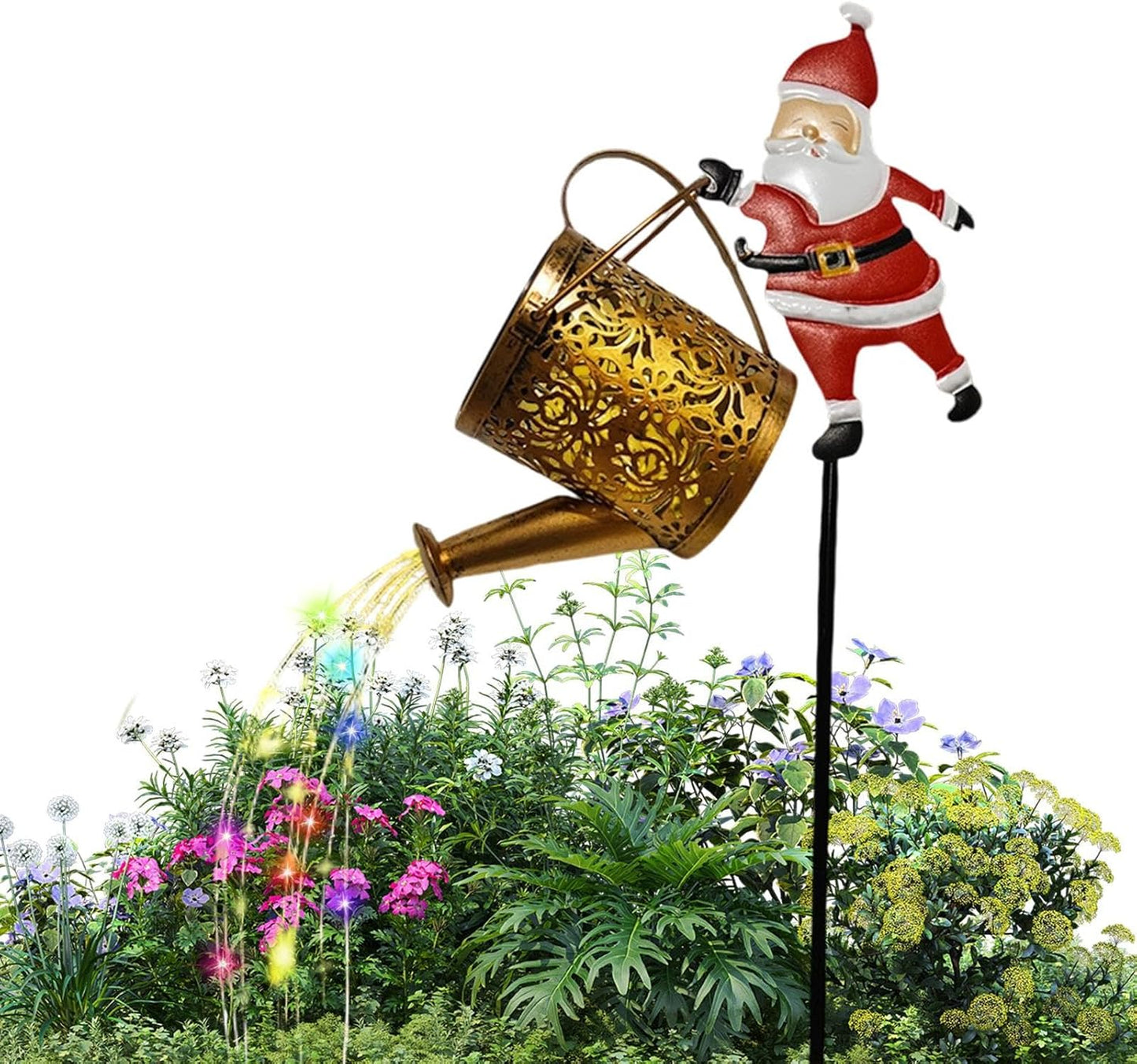 Solar Santa Kettle Lights - Christmas Outdoor Decoration | Waterproof Vintage Solar-Powered Santa Light for Lawn, Backyard, Garden, Walkway, Poolside, Home, Office, Holiday Party, Festive Yard