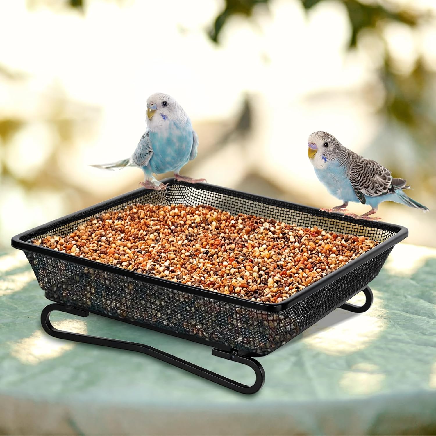 Ground Platform Bird Feeder Metal Seed Tray for Outside Garden Wild Bi