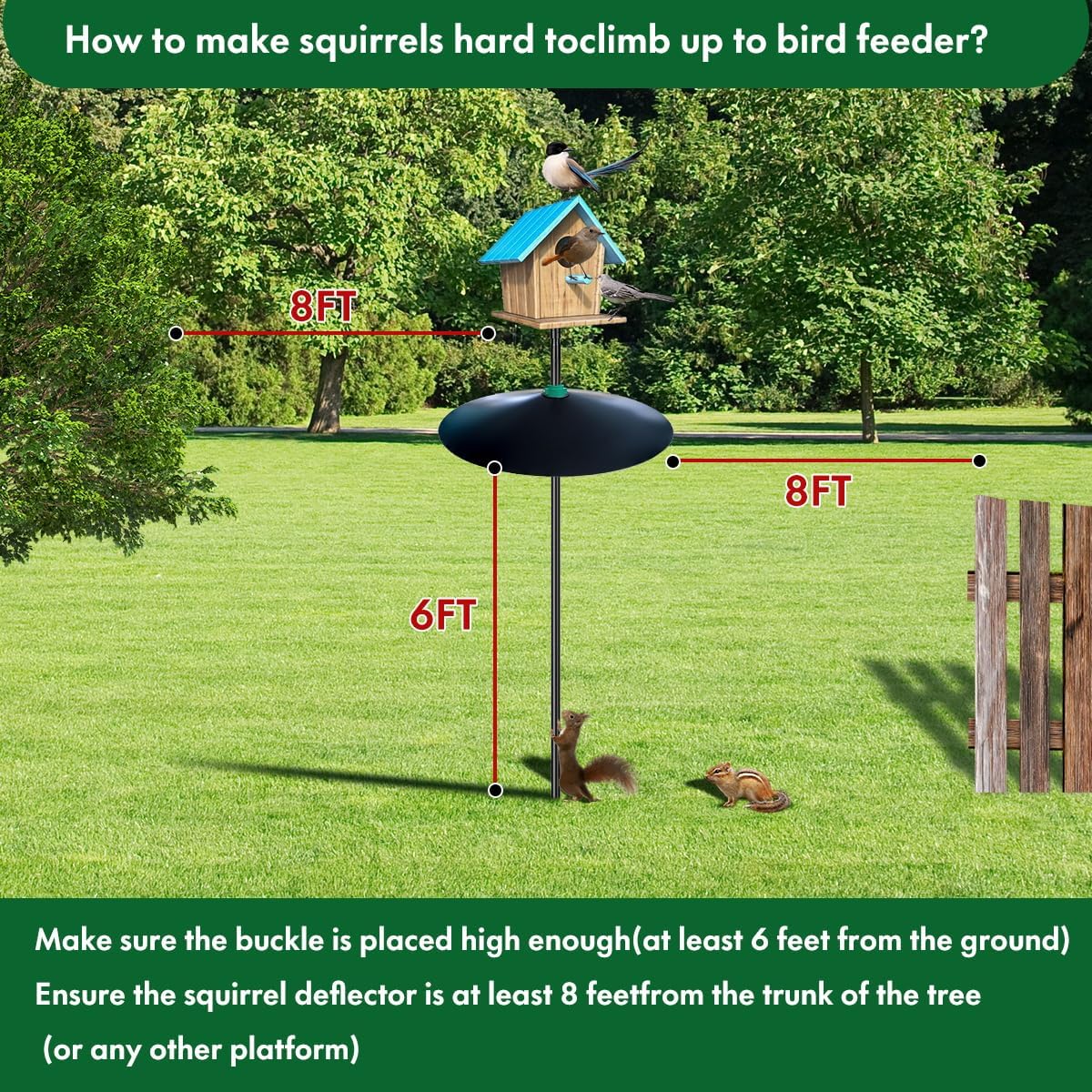 One-Piece 17" Metal Squirrel Baffle - Solid Steel Guard for Bird Feeder Poles & Hanging Feeders | Chew-Proof, No Assembly | 2 Installation Options-Black