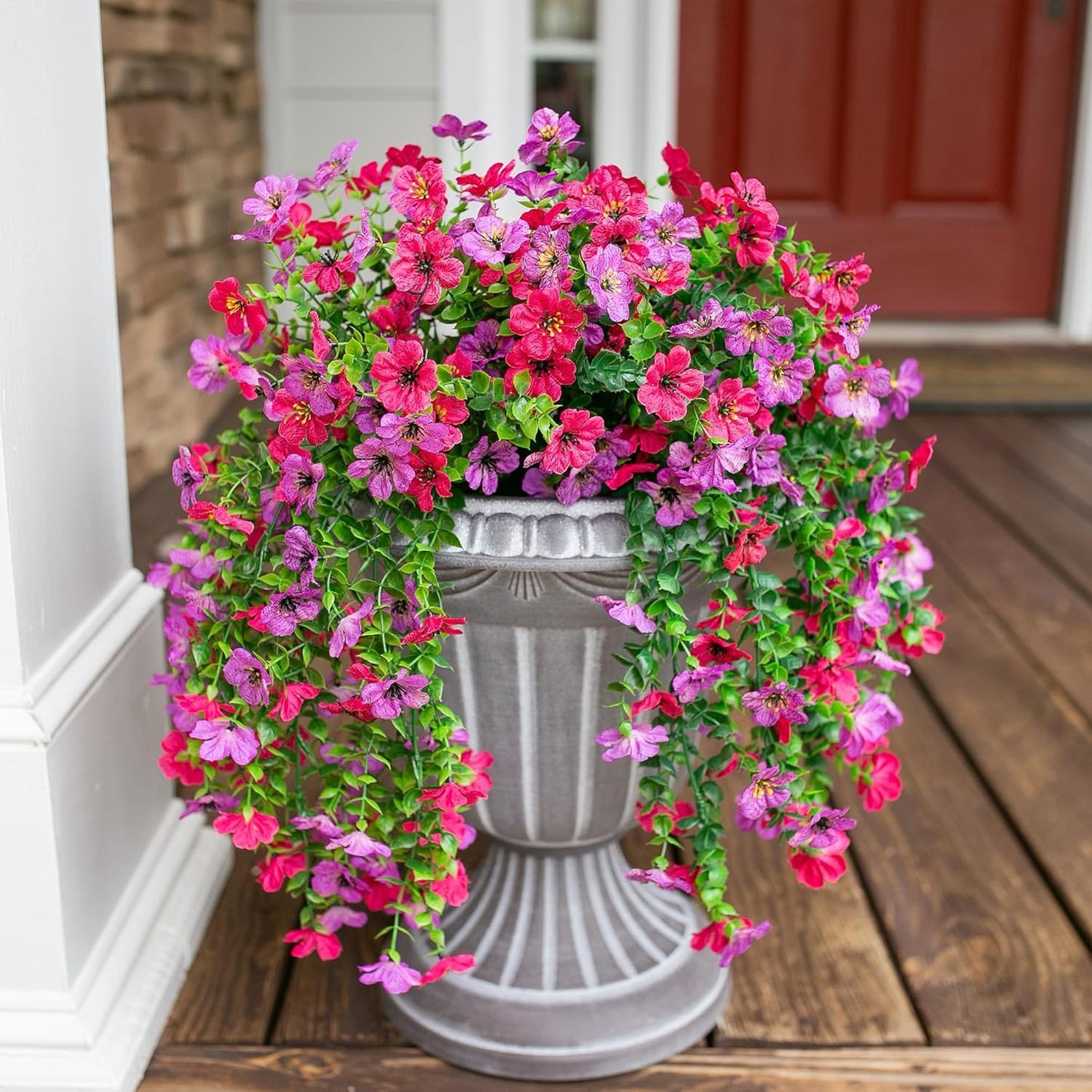 HyeFlora Artificial Flowers for Outdoors Fake Hanging Decoration, 2Pcs Purple and Hotpink Spring Decor, Realistic Plants, UV & Fading Resistant Silk Flower for Porch Patio Balcony Planter Yard
