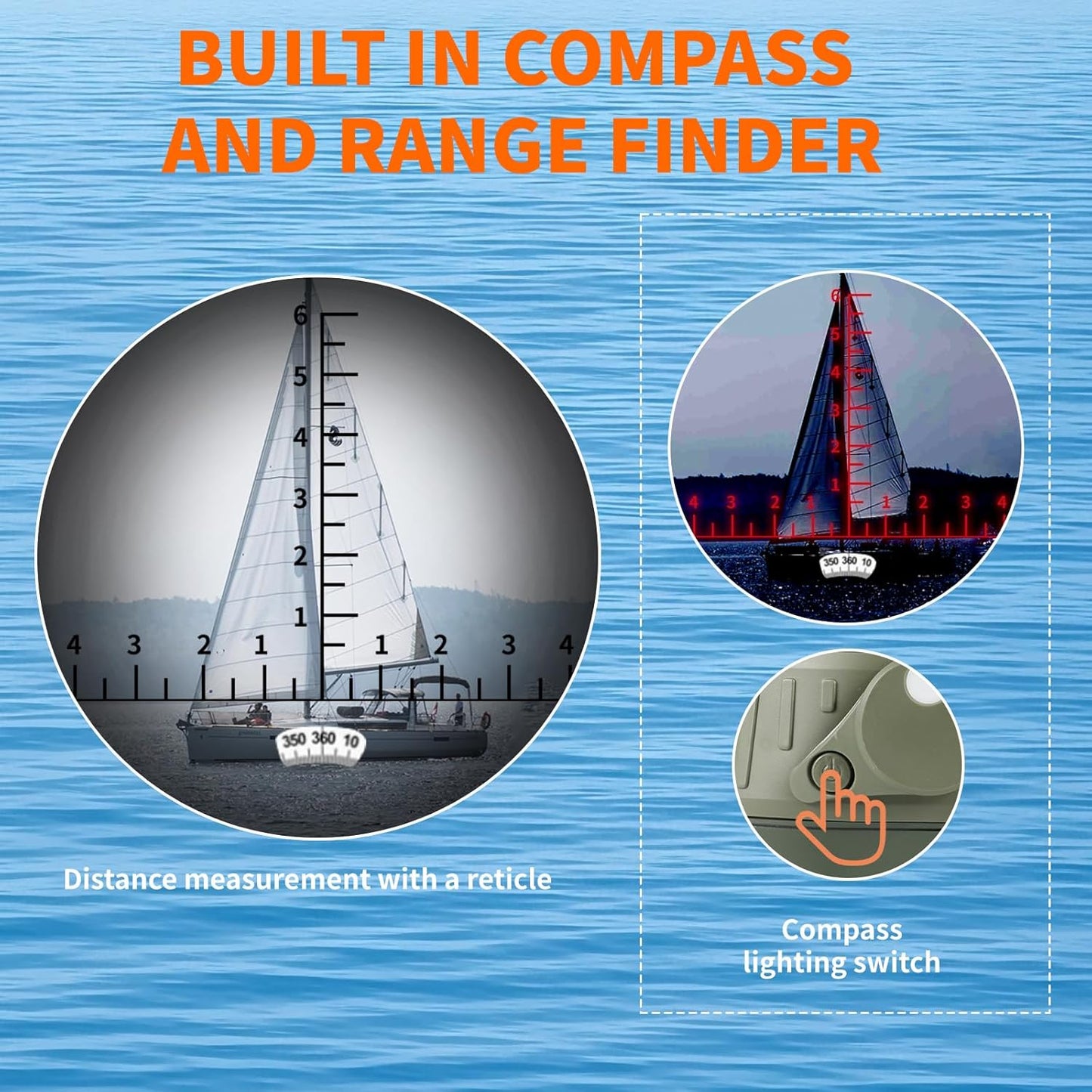 10X50 Marine Binoculars with Rangefinder Compass, IPX7 Floating Waterproof Marine Binoculars for Adults with BAK4 Prism FMC Lens for Sailing Boating Navigation Bird Watching