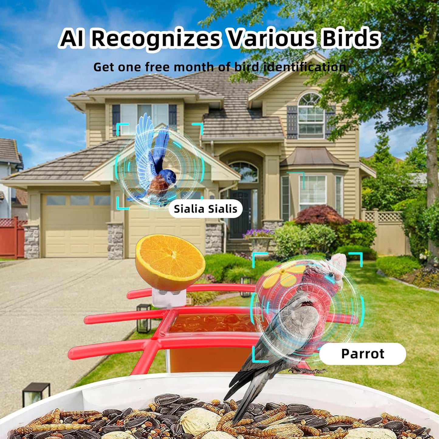 2K Smart Bird Feeder with Camera, 2.5L Ai Smart Bird House for Outdoor