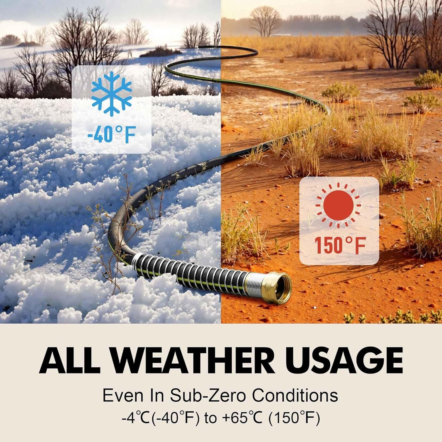 Lightweight Rubber Garden Hose 50 ft, 5/8" Hybrid Rubber Hose with Sol