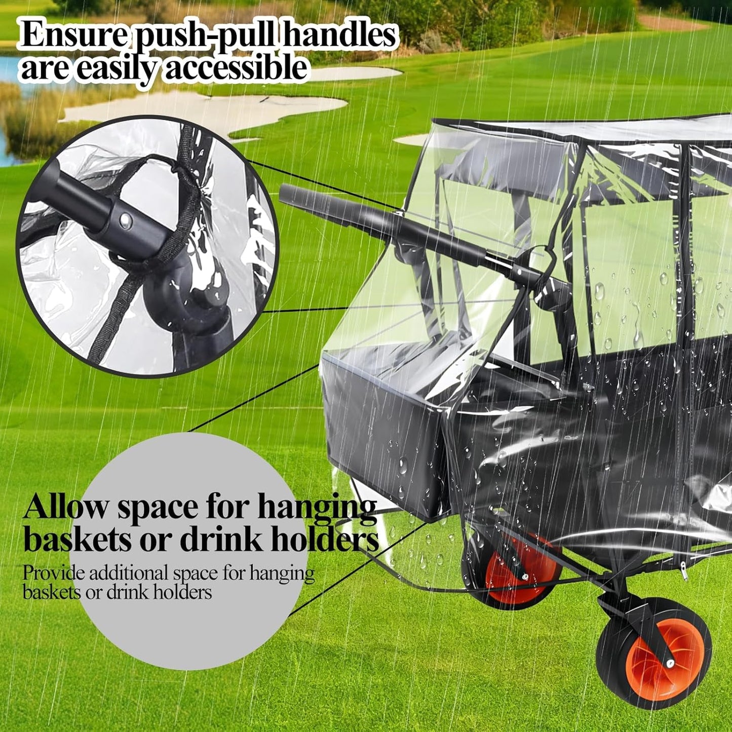 Wagon Rain Cover,Waterproof Sun Collapsible Cart Canopy Shade Wagons Attachment Sandproof Windproof UV-Resistan Carts Removable Protective,Clear Plastic,for Outdoor Camping Picnic Beach Garden Use