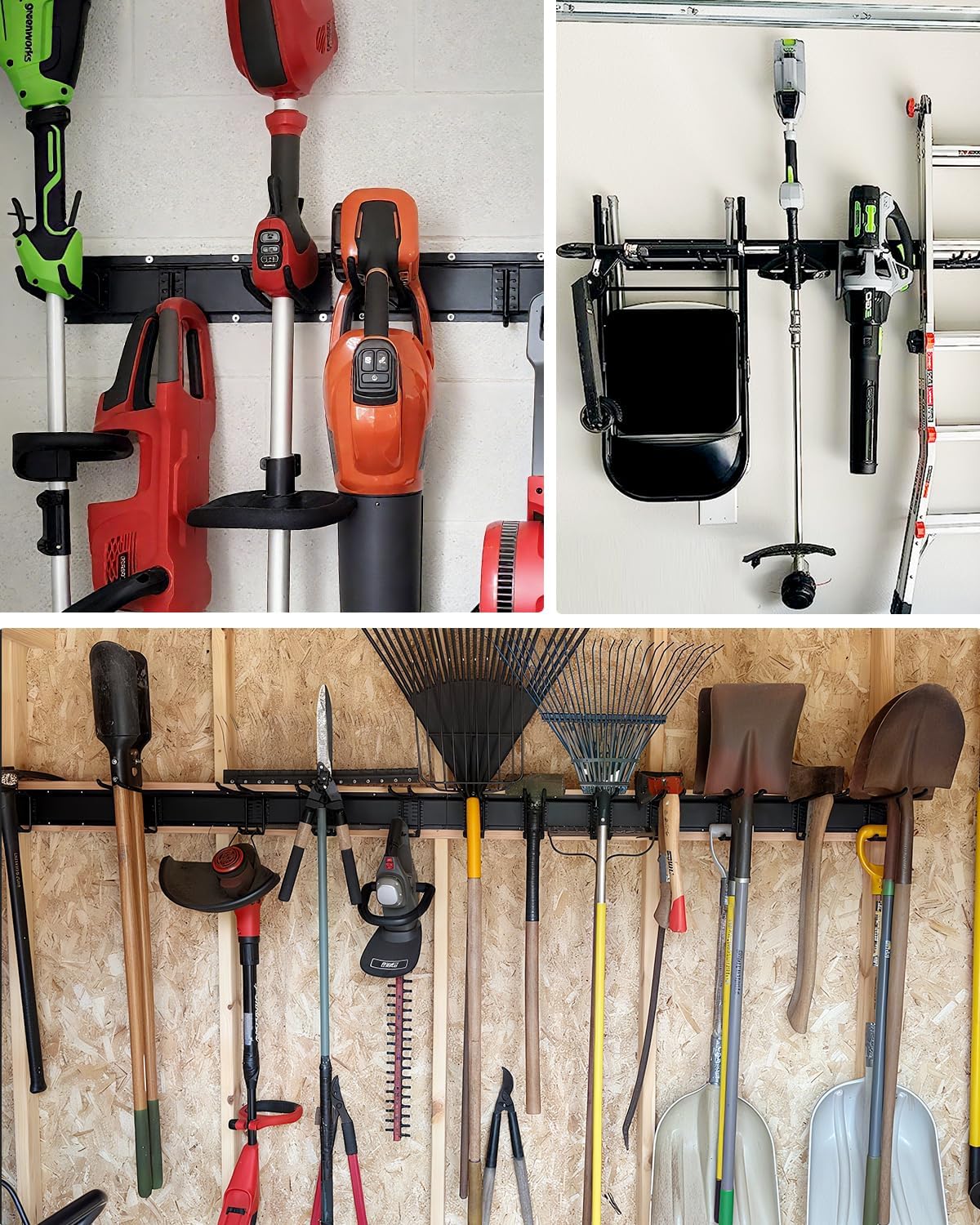 48-Inch Garage Storage Tool Organizer with 8 Hooks - Heavy Duty Metal Rack for Garage Organization, Garden Tool Organizer - Wall Mounted Tool Hanger for Shovels, Ladders, Lawn Tools