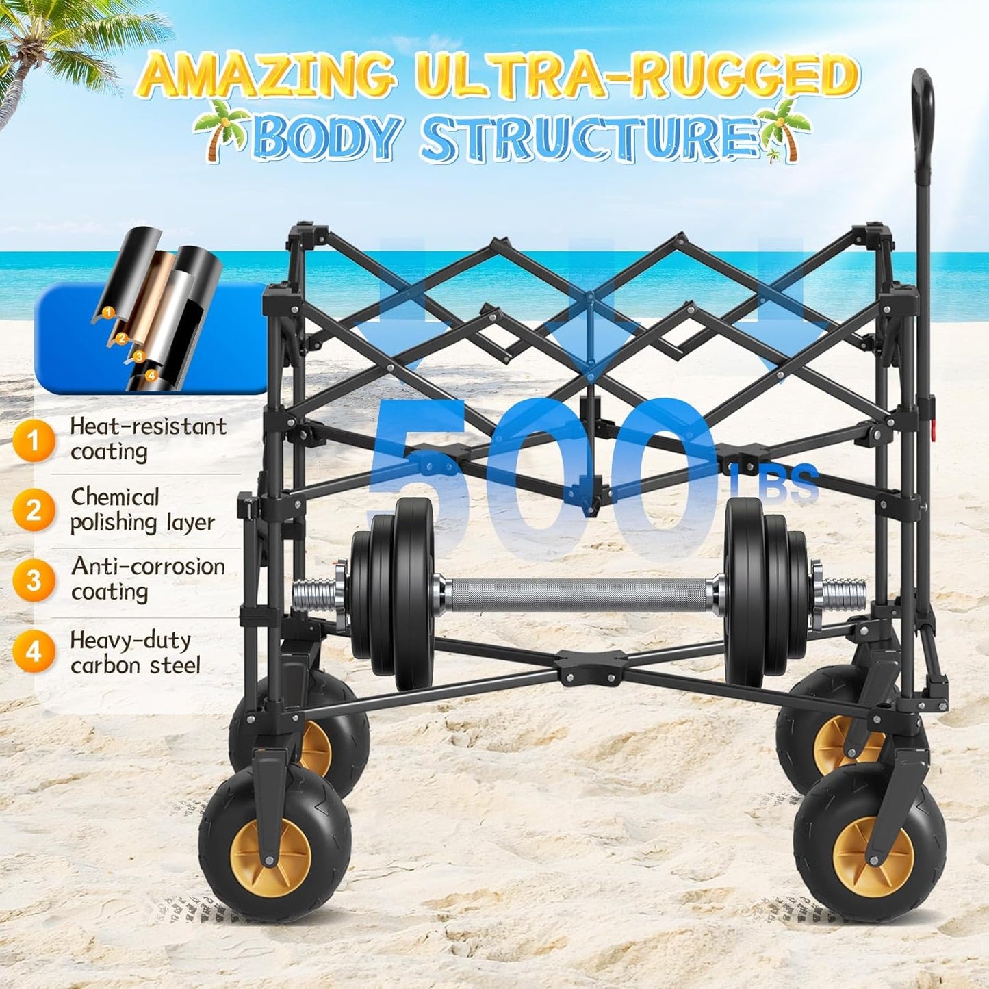 𝐔𝐩𝐠𝐫𝐚𝐝𝐞 Beach Wagon with Big Wheels for Sand, Double-Layer, 9" 