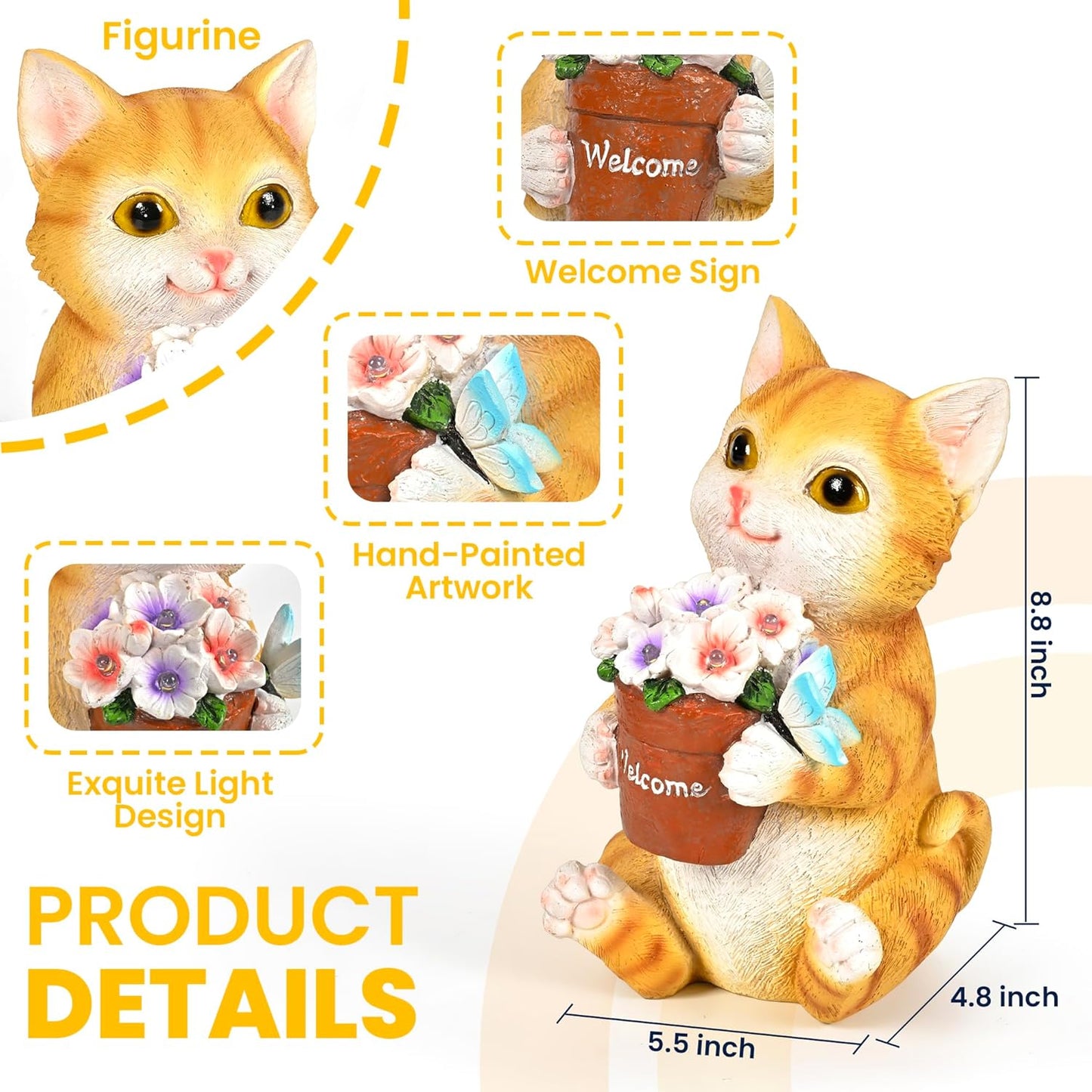GIGALUMI Solar Garden Decor Flower Pot Cat Statues Outdoor, Birthday G
