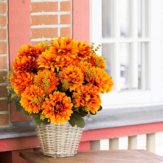 Fall Flowers Artificial Mums 2 Pcs 18 Heads Silk Chrysanthemums Fake Mums Faux Floral Bouquet Arrangements for Home Decor Indoor Outdoors Planter Pots Porch Wedding Autumn Decoration