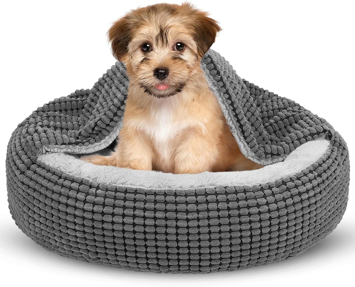 SIWA MARY Small Dog Bed with Attached Blanket, Cozy Donut Cuddler Anti