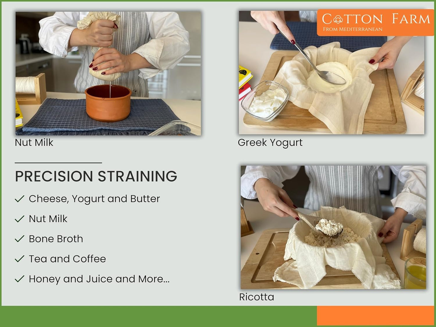 Cotton Farm Grade 100 XL Cheese Cloth for Straining & Cooking; 36x36 Inch; 100% Unbleached Cotton Cheesecloth; Reusable with Finished Edges, Butter Muslin