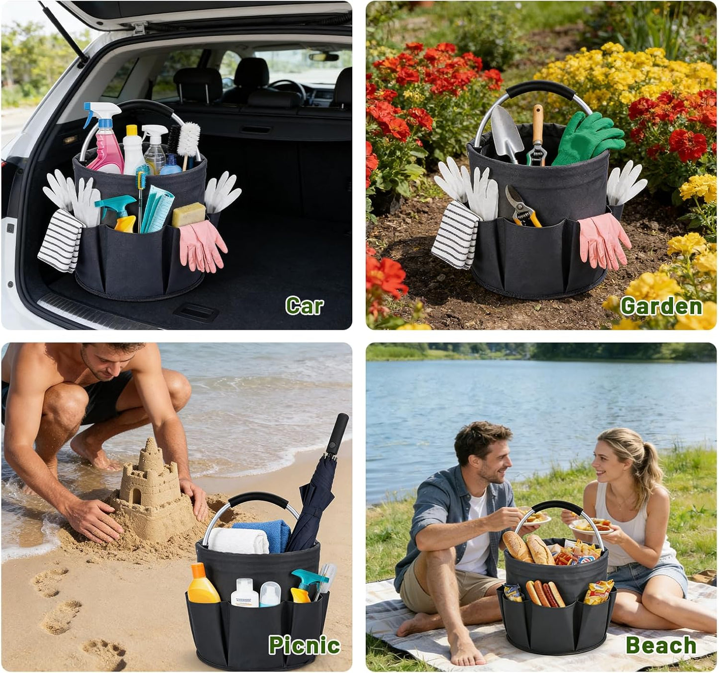 17L Foldable Cleaning Caddy with Handle - Portable Oxford Fabric Stora