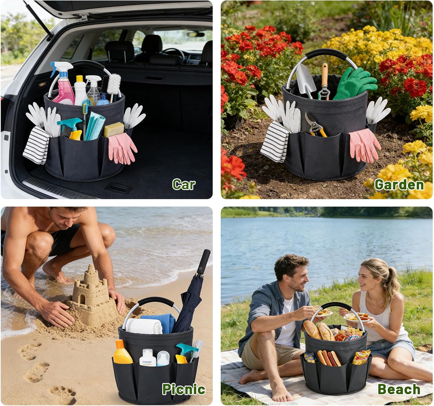 17L Foldable Cleaning Caddy with Handle - Portable Oxford Fabric Stora