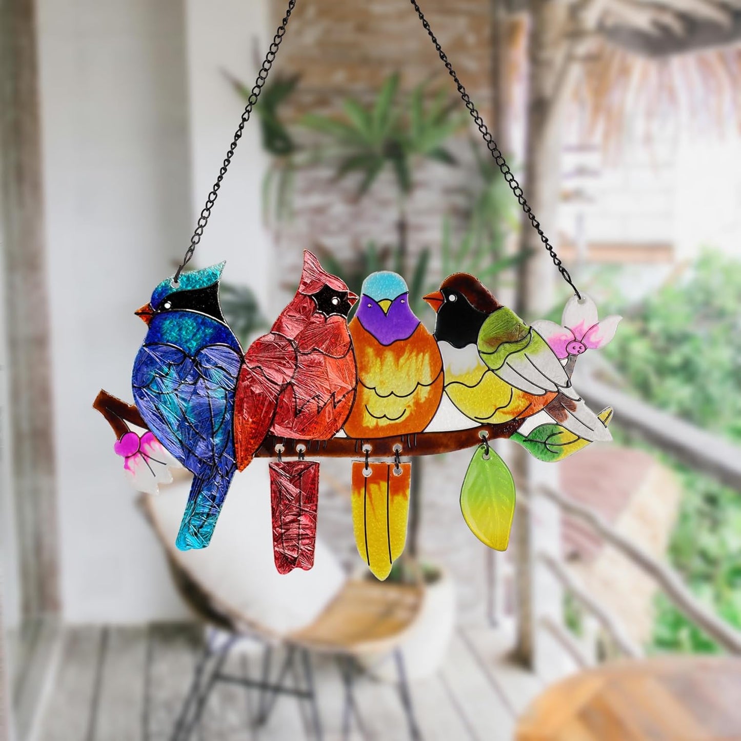 Stained Glass Window Hanging, Birds on A Branch Stain Glass Suncatcher