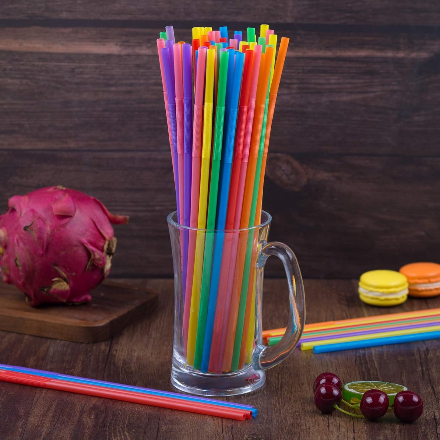 Zmaxqii 300 Pcs Colorful Flexible Plastic Straws, BPA-Free Disposable Bendy Straws, 10.2" Long and 0.23'' Diameter