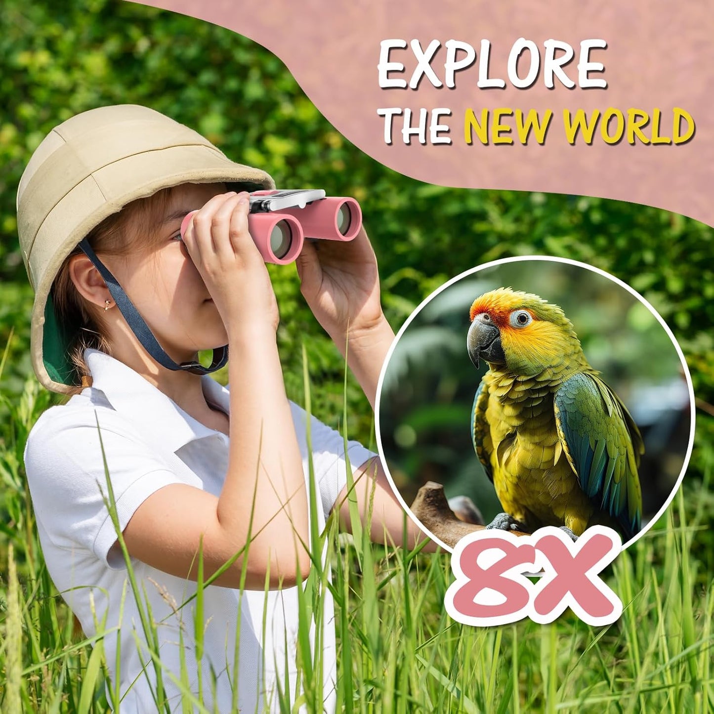 USCAMEL Compact Binoculars for Kids 4-8: 8x21 Small Binoculars Pink Bird Watching Bak4 Prisms - for Boys Girls Travel Outdoor Hiking