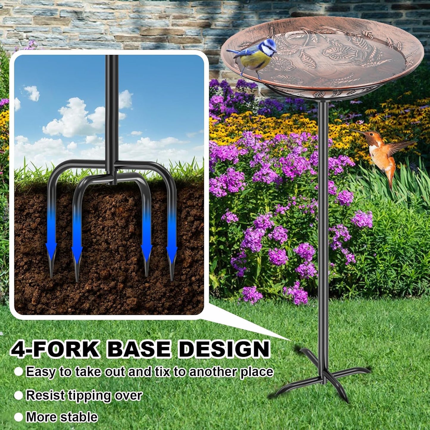 Metal Bird Bath for Outside, Vintage Freestanding Birdbaths & Birdfeeder, Bird Baths Feeder Bowl for Outdoors Garden Patio Yard Lawn Decor (Retro Copper)