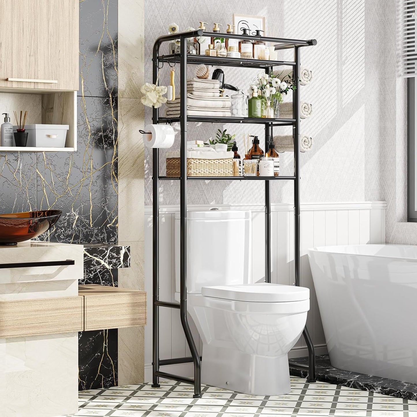 Simple Trending Over The Toilet Storage Cabinet, Metal Bathroom Shelf 