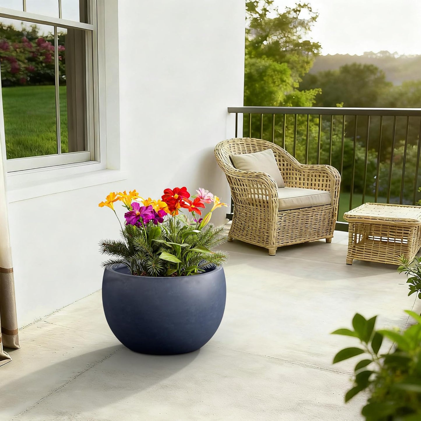Kante 19.9" Dia Round Concrete Planter, Outdoor/Indoor Large Bowl Plant Pots with Drainage Hole and Rubber Plug for Garden Patio Balcony Home, Charcoal
