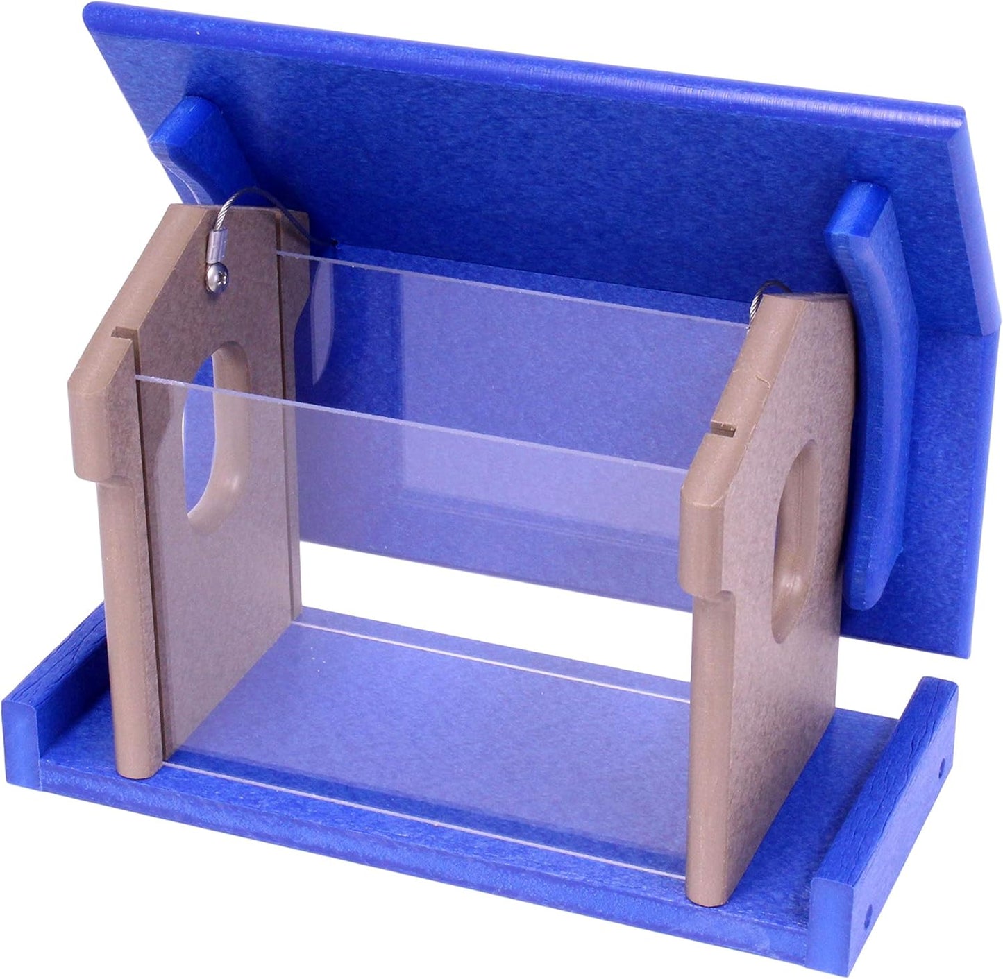AmishToyBox.com Bluebird Feeder - Poly Lumber - Hanging Blue Bird Feeder for Mealworms (Blue and Weathered Wood)