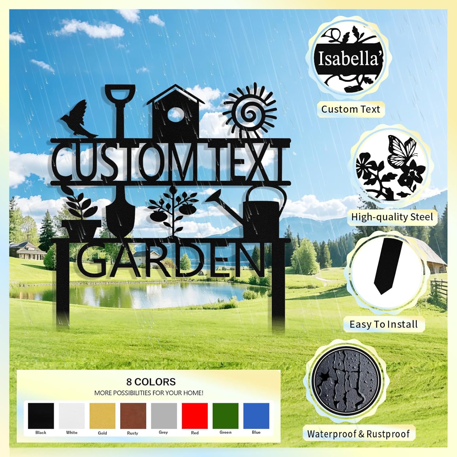 Custom Garden Sign with Stake, Personalized Metal Garden Tools Sign fo