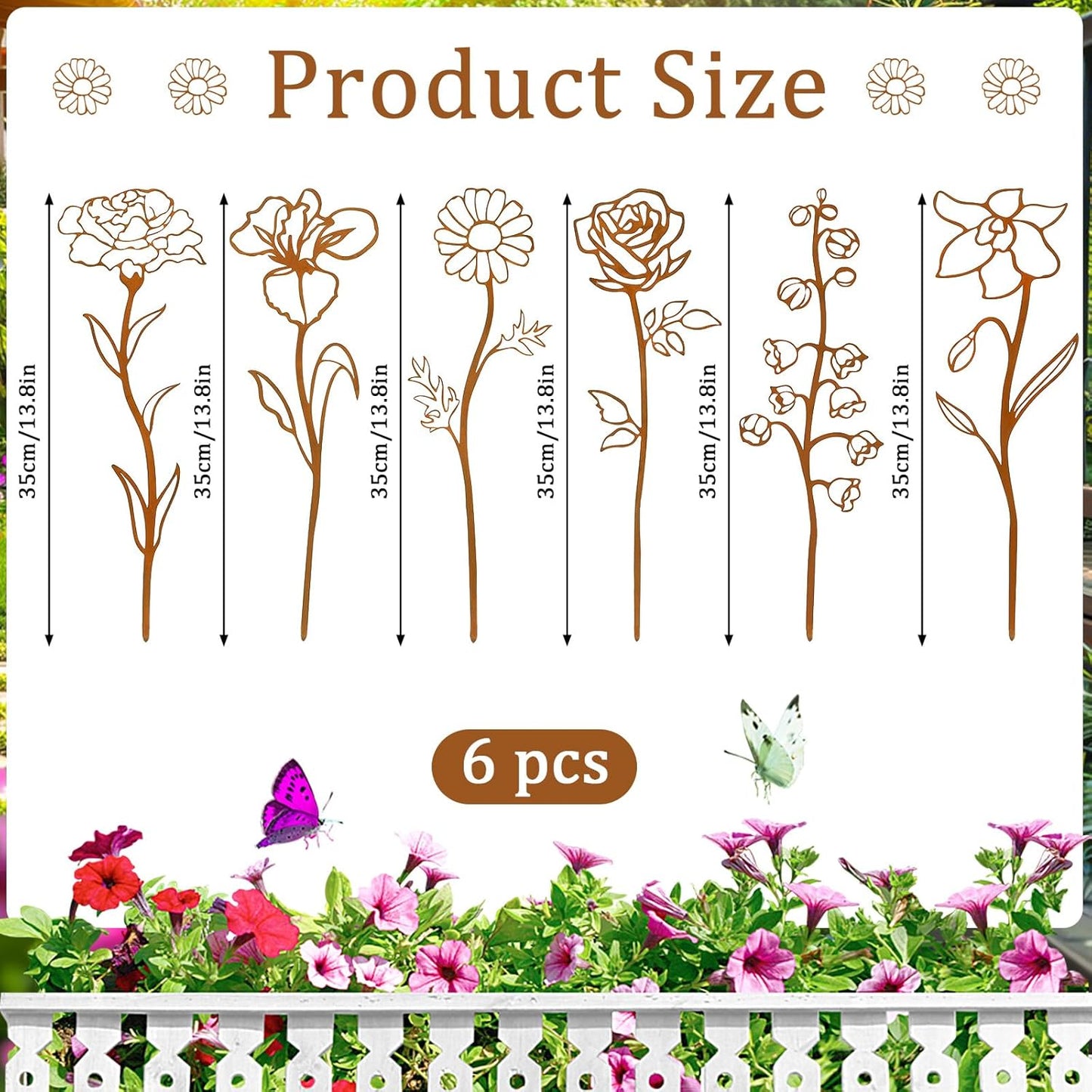 Rusty Metal Flowers for Outside, 6 PCS Decorative Garden Stakes, Metal Yard Art Outdoor Flower Bed Decor, Garden Stakes Decorative for Lawn, Pots, Walkway