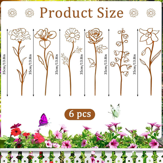 Rusty Metal Flowers for Outside, 6 PCS Decorative Garden Stakes, Metal Yard Art Outdoor Flower Bed Decor, Garden Stakes Decorative for Lawn, Pots, Walkway