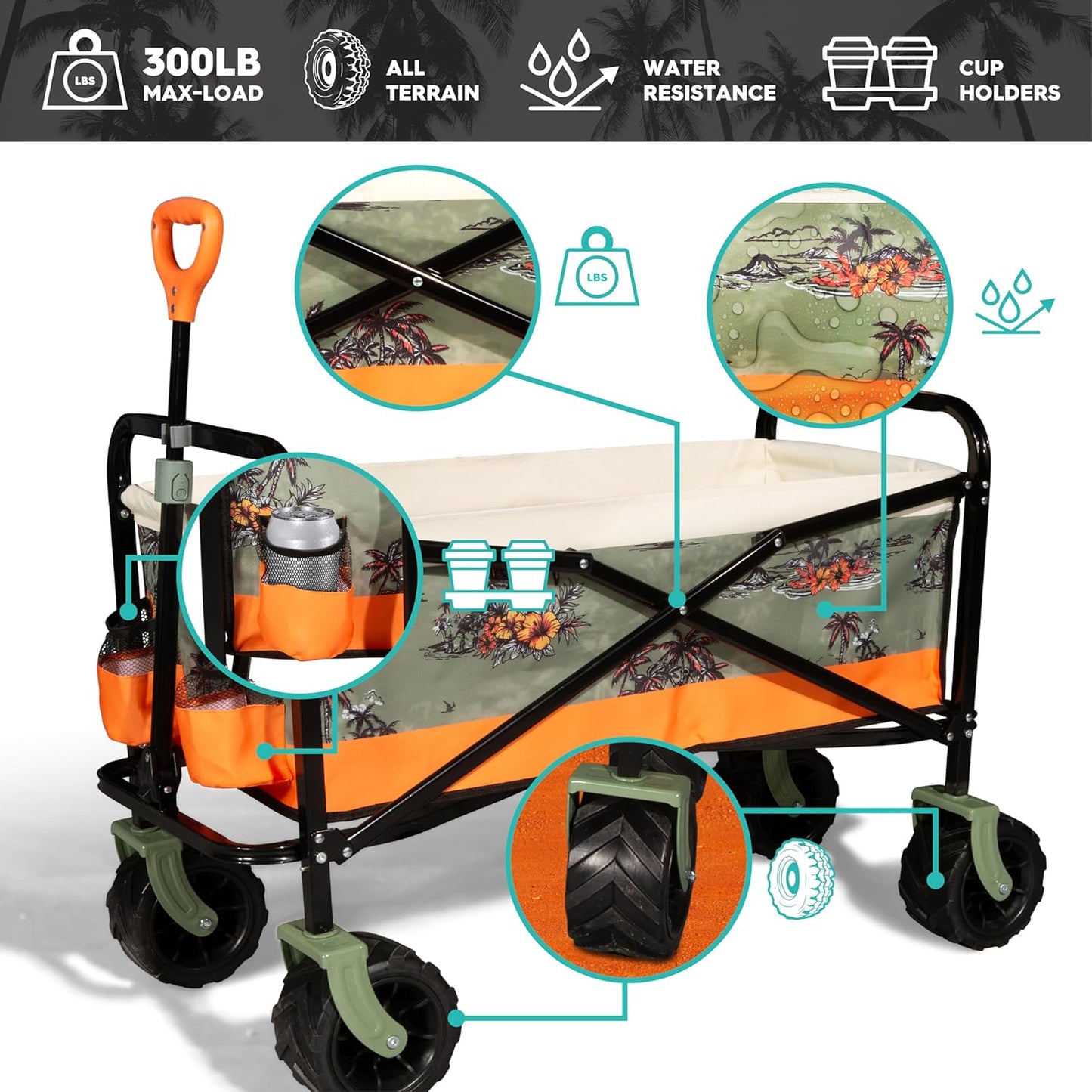 ROXY Folding Beach Wagon Cart – Heavy-Duty Collapsible Utility Wagon w