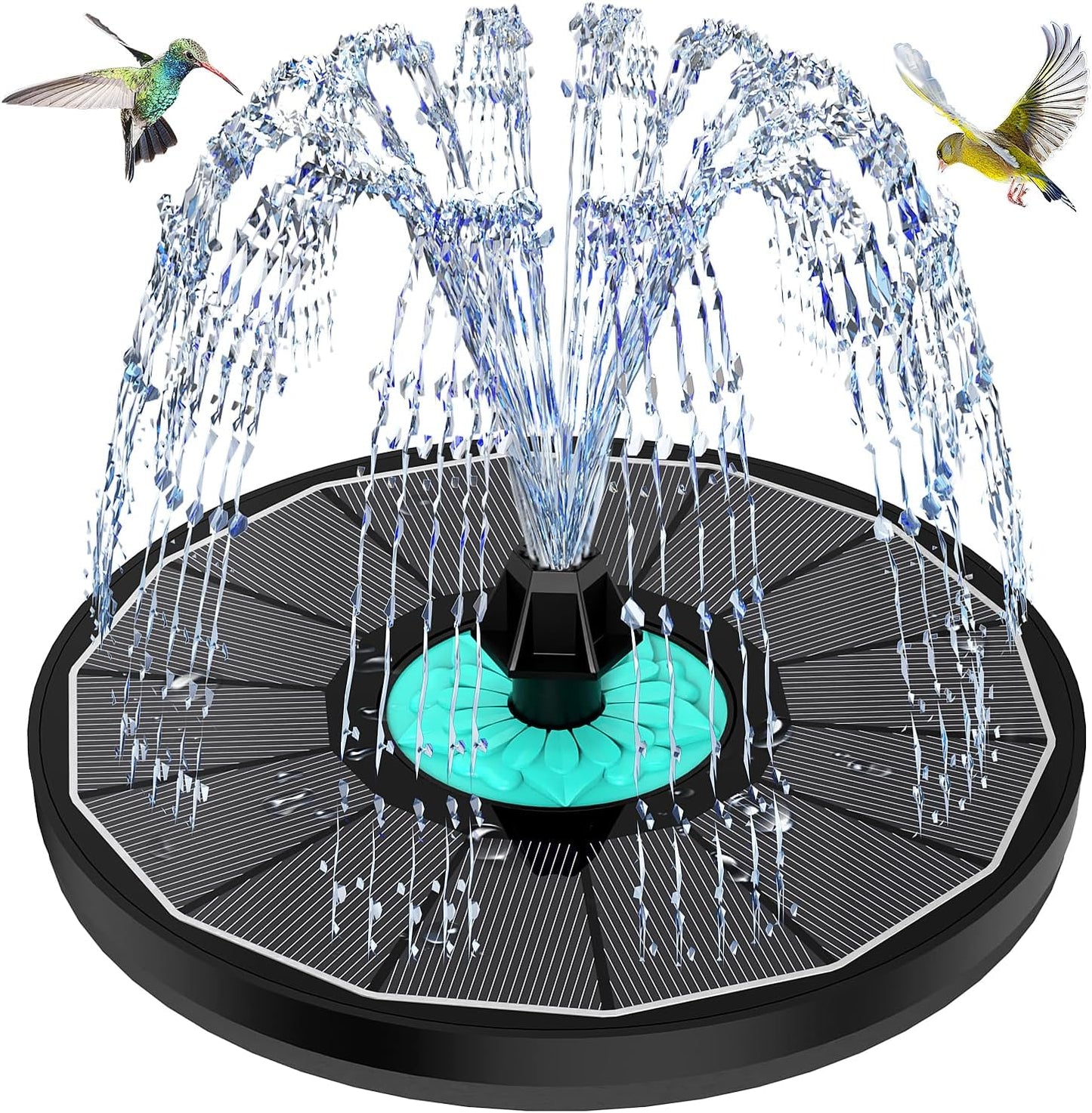 Solar Fountain Cyan Flower, Upgrade 3.5W Solar Bird Bath Fountains, Solar Powered Water Fountain with 7 Nozzles, 4 Fixed Pipes for Hummingbirds, Bird Bath, Garden, Pool, and Pond