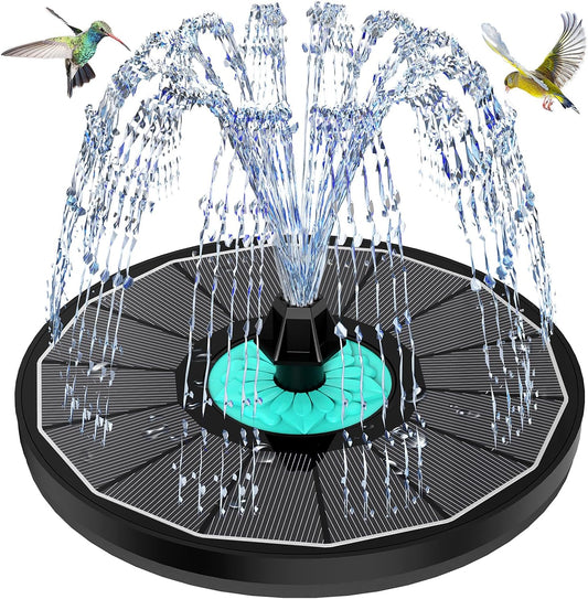 Solar Fountain Cyan Flower, Upgrade 3.5W Solar Bird Bath Fountains, Solar Powered Water Fountain with 7 Nozzles, 4 Fixed Pipes for Hummingbirds, Bird Bath, Garden, Pool, and Pond