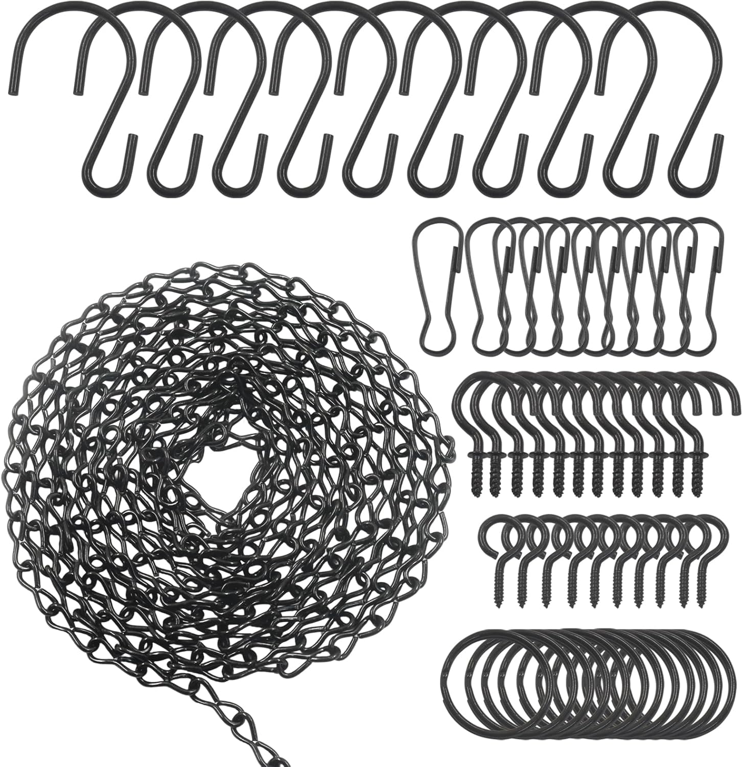 Zorfeter 236 Inch Black Metal Hanging Chain with 12x S Hooks, 12x Buck