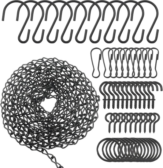 Zorfeter 236 Inch Black Metal Hanging Chain with 12x S Hooks, 12x Buck