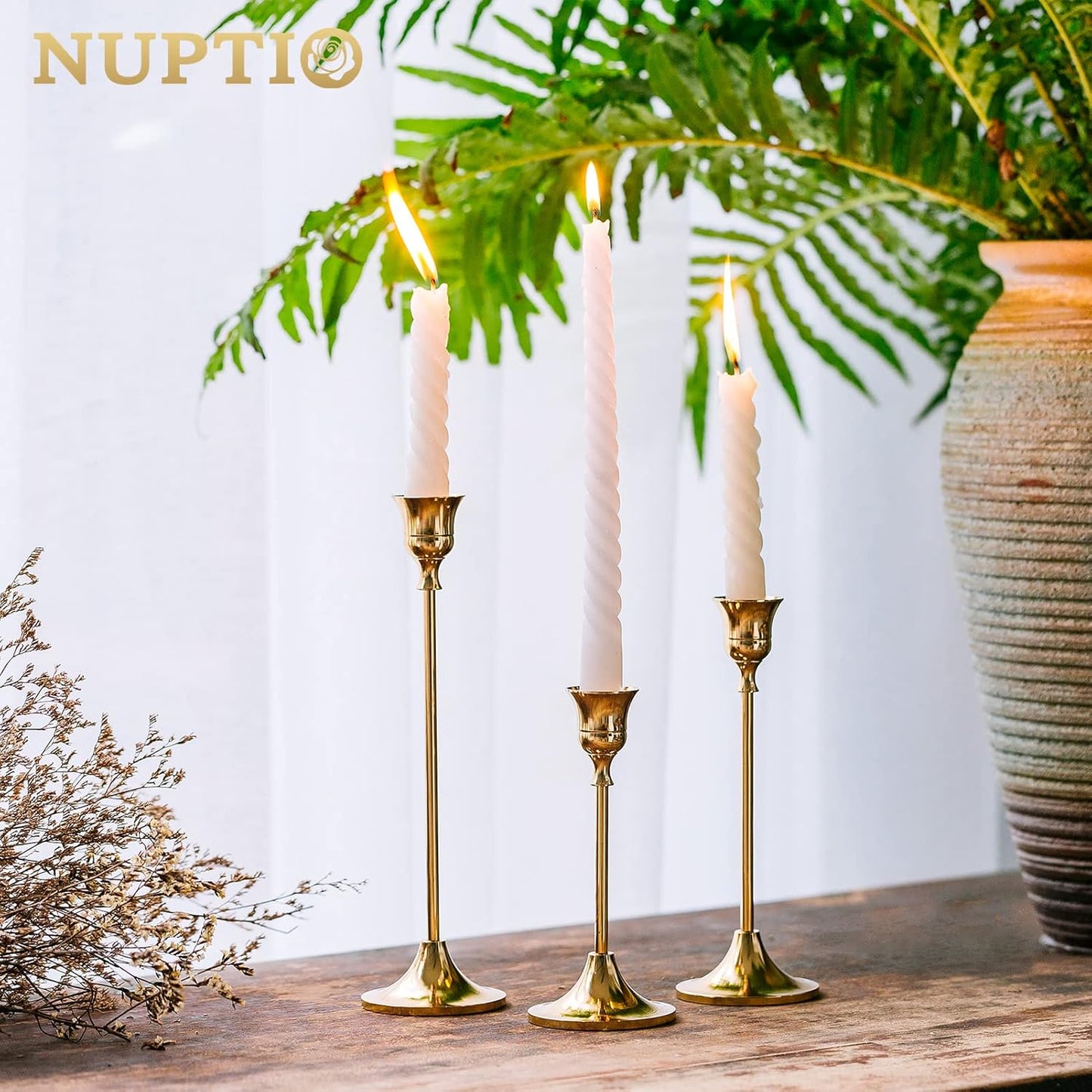 2 Sets(6 Pcs) Brass Gold Metal Taper Candle Holders Candlestick Holders, Vintage Modern Decorative Centerpiece Candlestick Holders for Table Mantel Wedding Housewarming Gift