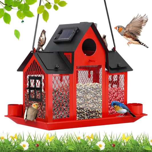 Solar Bird Feeders House for Outside Hanging, Metal Wild Bird Feeder f