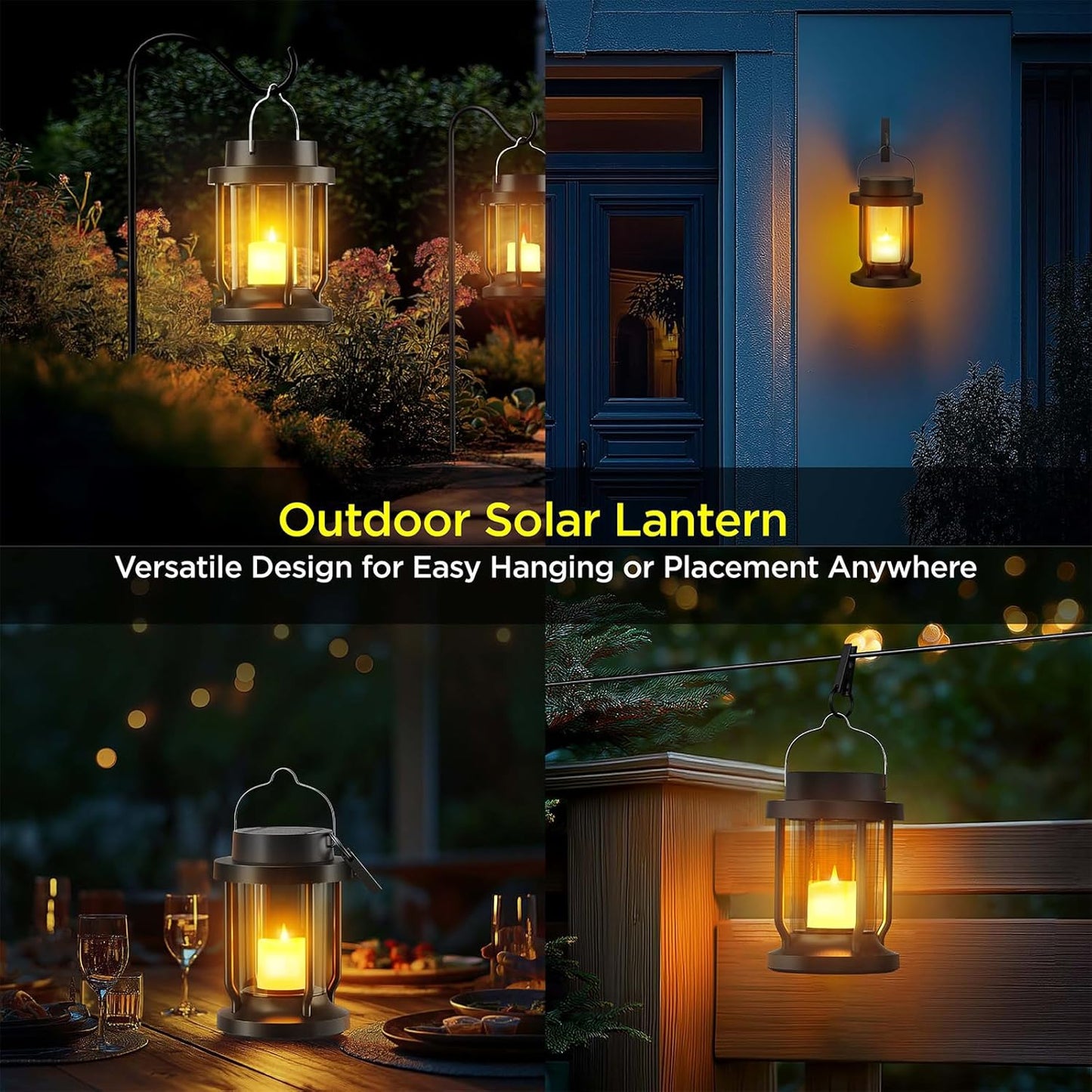 Solar Lantern Outdoor Indoor Use – Hanging Solar Lights with Realistic
