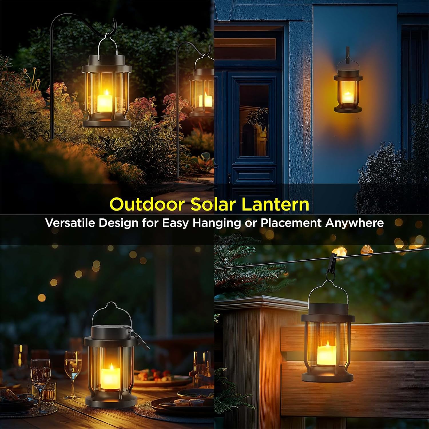 Solar Lantern Outdoor Indoor Use – Hanging Solar Lights with Realistic