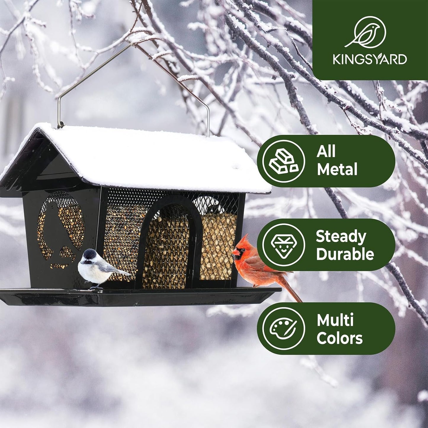 Kingsyard Bird Feeder for Outdoors Hanging, Dual-Use Metal Mesh Wild B