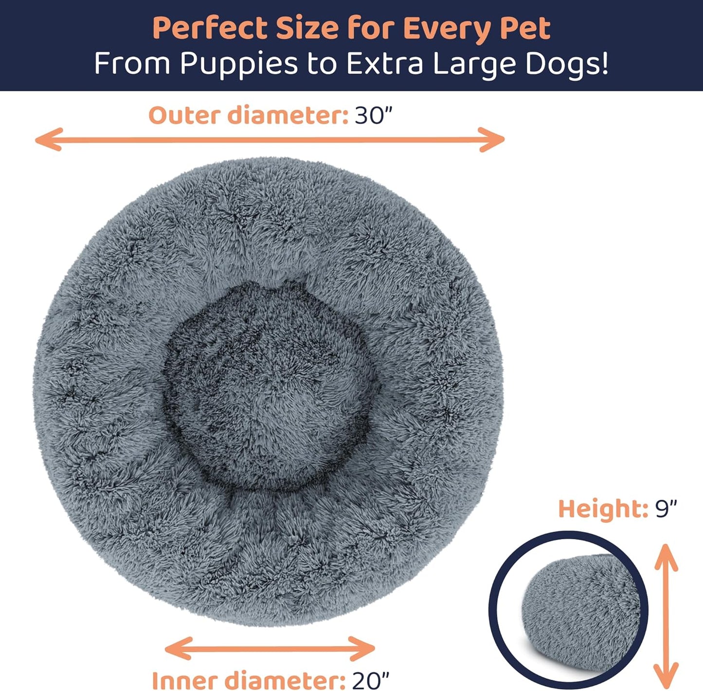 Donut Dog Bed - Premium Comfort for Anxiety Relief - Fluffy & Calming 