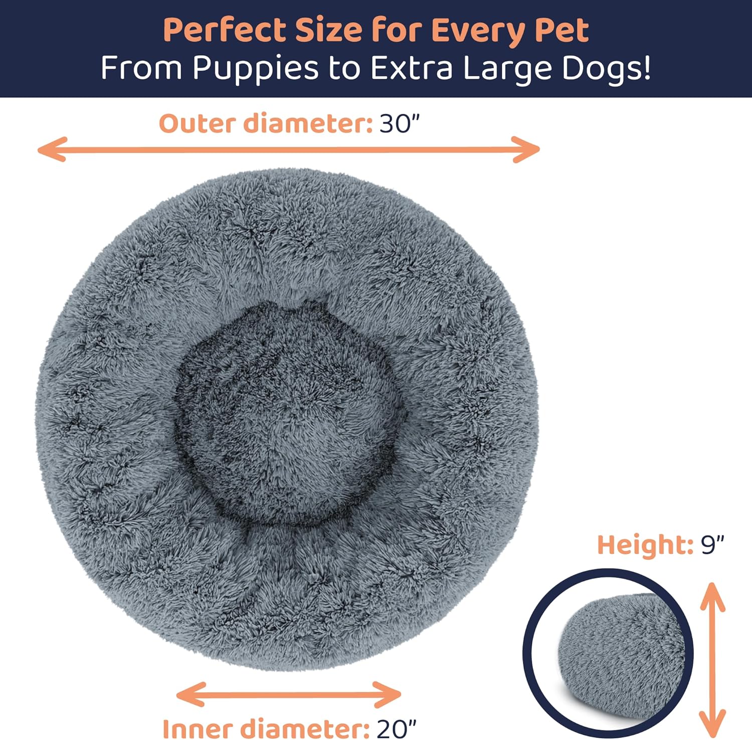 Donut Dog Bed - Premium Comfort for Anxiety Relief - Fluffy & Calming 