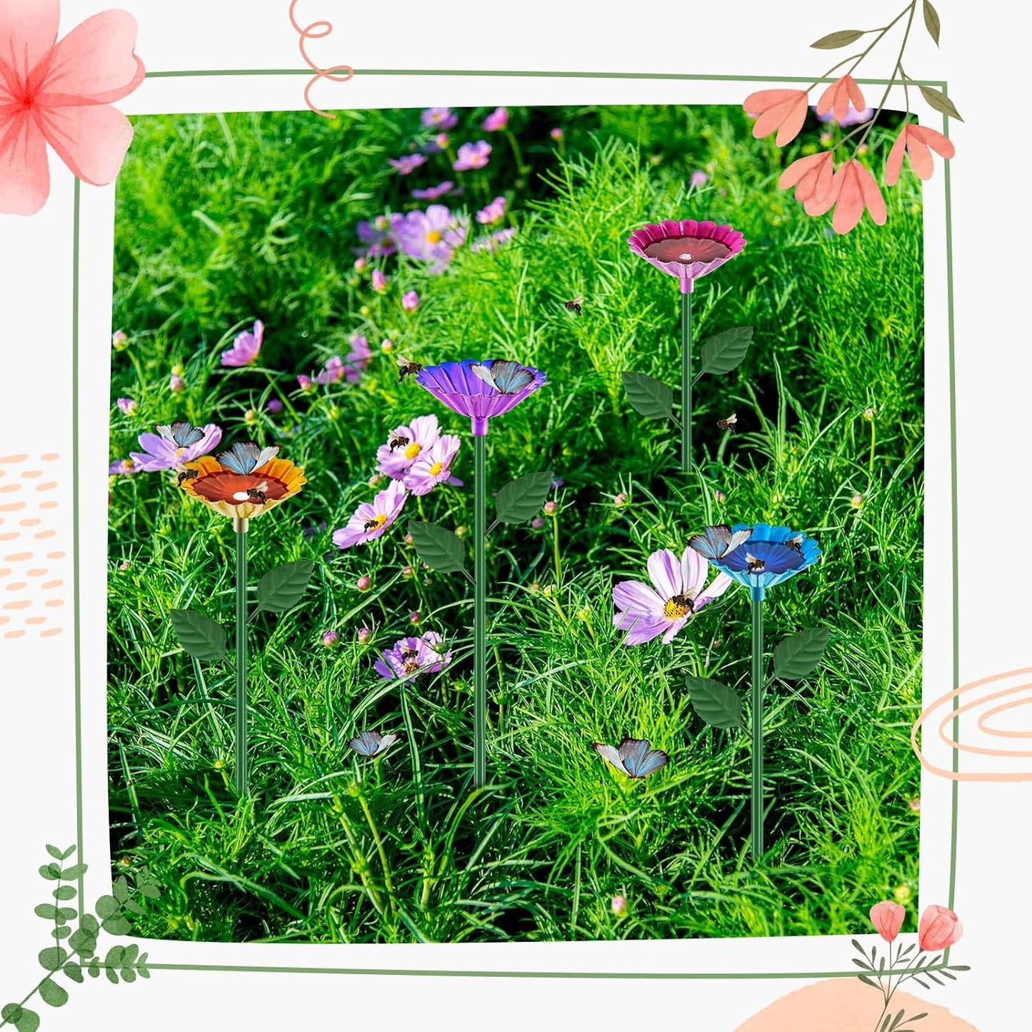 8 Pcs Large Bee Watering Station 25 x 2.6 Inch Metal Vivid Flower Bee Water Feeder for Garden Butterfly Feeders for Outdoors Colorful Butterfly Bath Bowl for Bird Insect Outside Yard