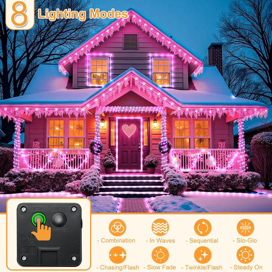 33FT 135 LED Solar Rope Lights Outdoor Waterproof, Pink Solar String Lights for Outside 8 Modes, Solar Powered Fairy Light for Pool Backyard Trampoline Patio Garden Tree Decorations