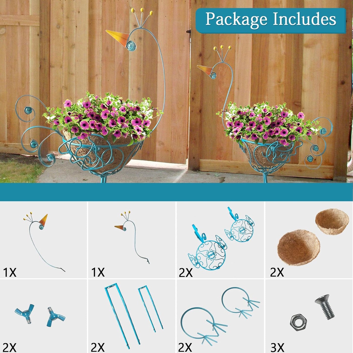 J-Fly Peacock Metal Plant Stand 2 Sets Flower Pots Holders, Planters f