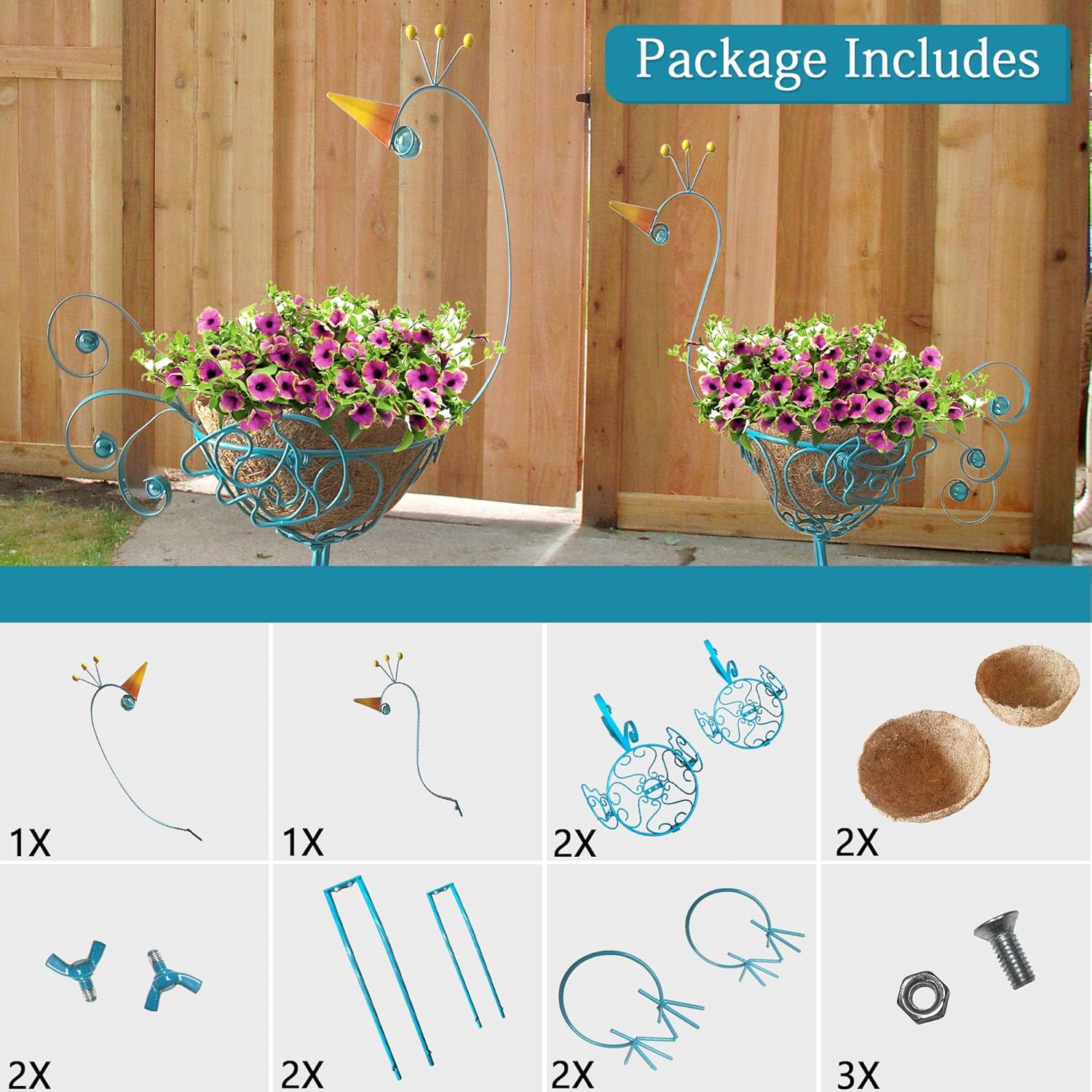 J-Fly Peacock Metal Plant Stand 2 Sets Flower Pots Holders, Planters f