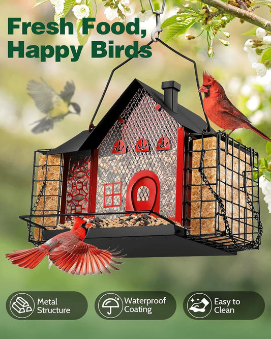 Bird Feeders for Outdoors Hanging - Metal Bird Feeder with Double Suet